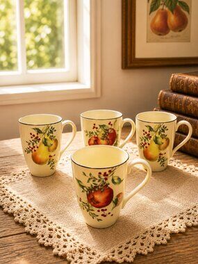 Vintage Lenox Williamsburg Boxwood & Pine Coffee Mugs Set